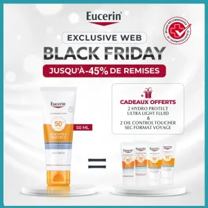 Eucerin Sensitive Protect SPF50 – Offre Web Black Friday 2025 : 2 Minis Hydro Protect + 2 Minis Oil Control Offerts